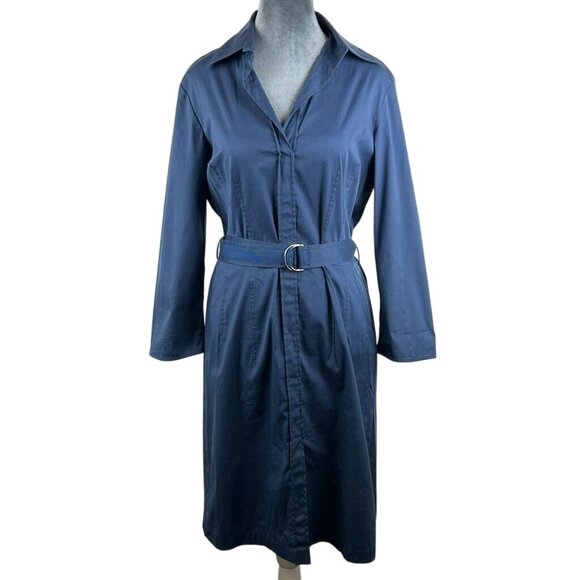 Hugo Boss Women's Size 8 Blue Dashina Belted Long Sleeve Shirt Dress - Picture 7 of 16